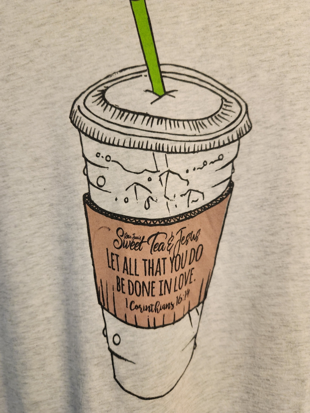 Light Gray Short Sleeve Tee with Coffee Sleeve Graphic